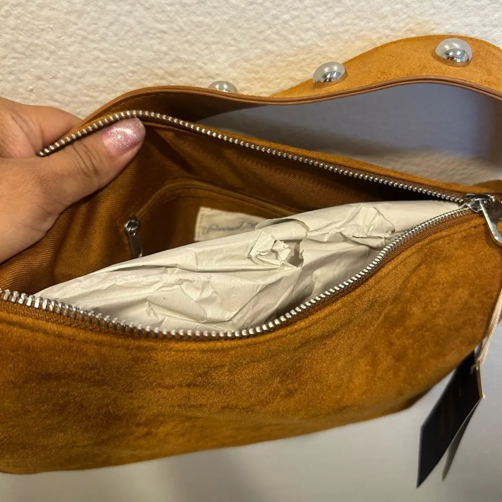 Brown Suede Studded Shoulder Bag - Image 4