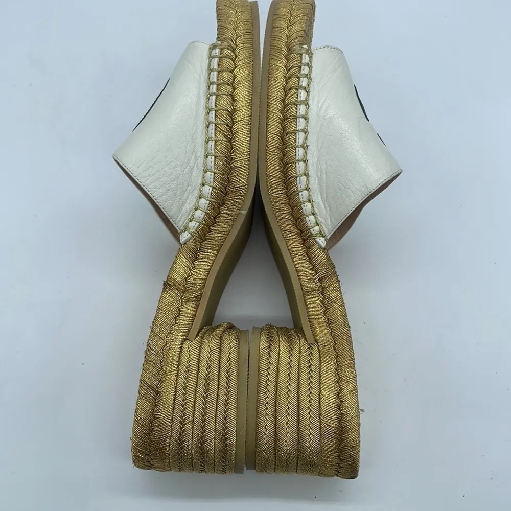 Gucci Ivory Gold GG interlocking heeled espadrille mules 37 - Image 4