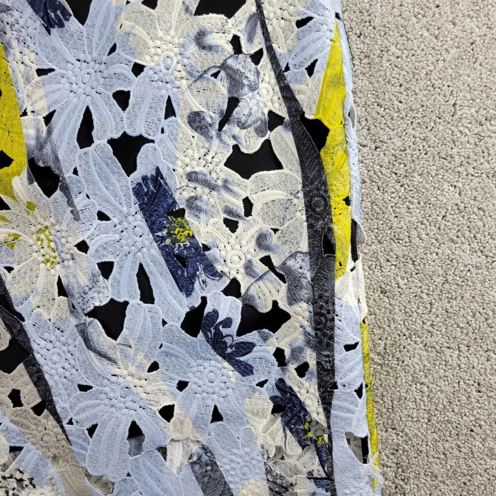 Bar III Womens Pencil Skirt Small Blue Floral Lace Cut-out Crochet Knee Length - Image 10