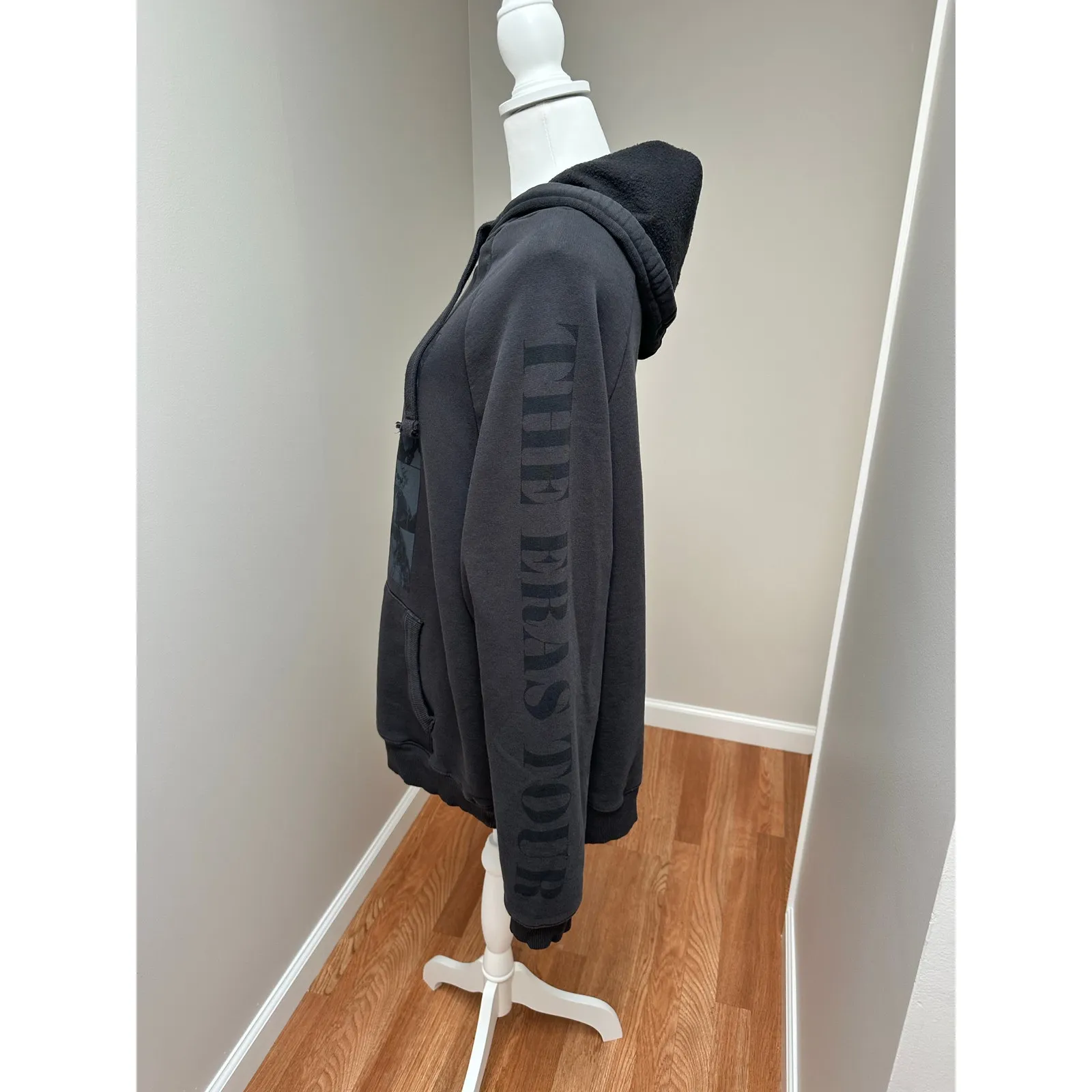 Taylor Swift The Eras Tour Faded Black Drawstring Hoodie Large - Image 2