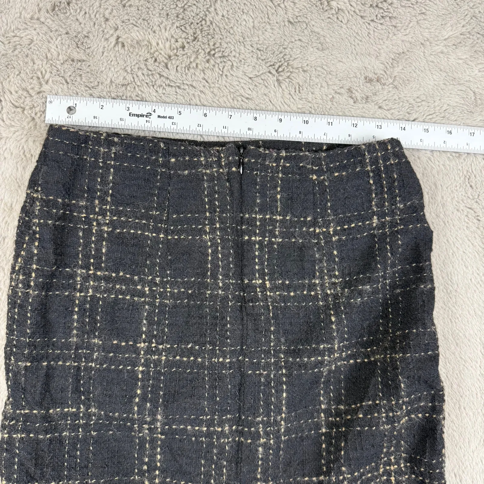 Alberta Ferretti Tweed Skirt Plaid Wool Blend Career Pencil Black Sz‎ 8 Designer - Image 5