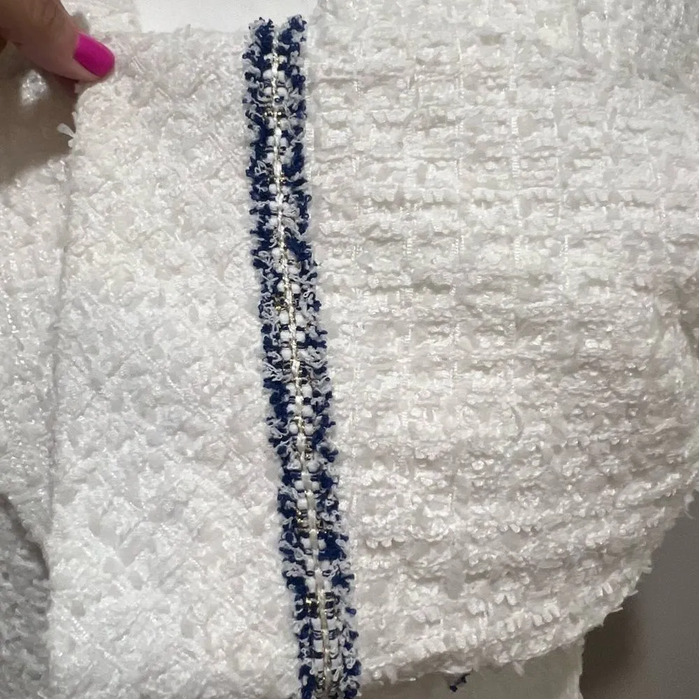 NWOTâEndless Rose white and blue tweed jacket with gold hardware size medium - Image 6