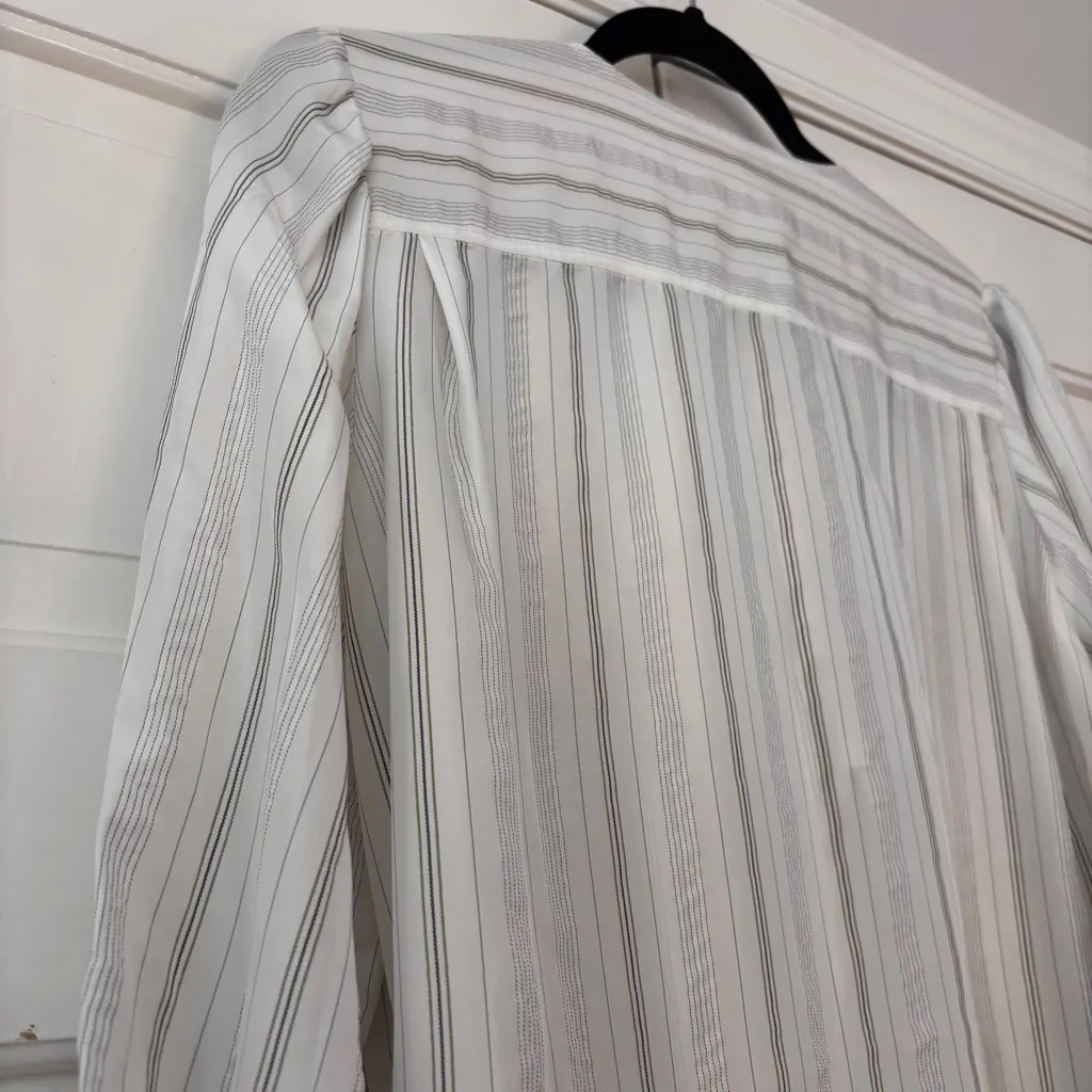 Ulla Johnson Adelaide Silk Blouse in Chalk NWT Size 4 Ruffle Pinstripe Workwear - Image 11