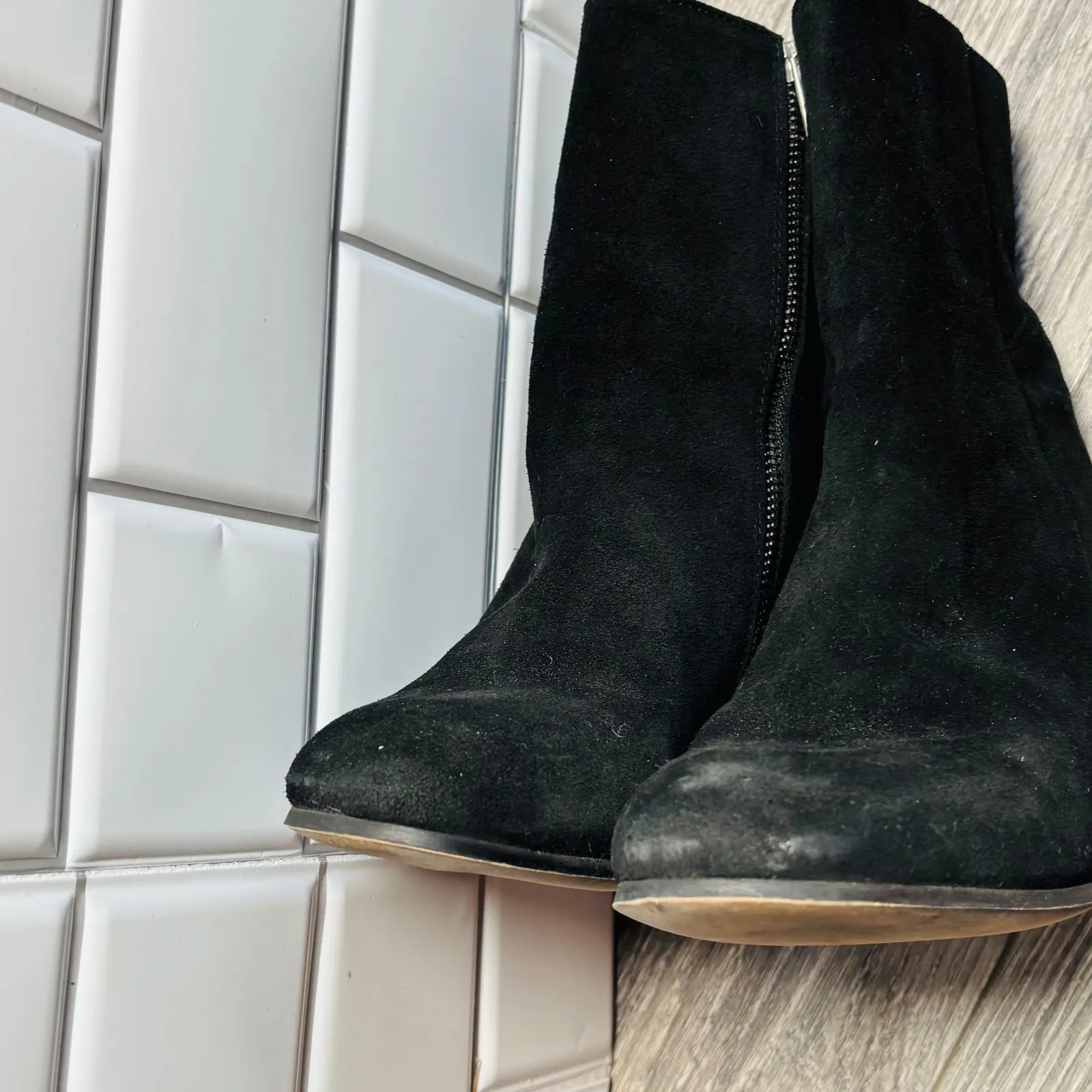 AllSaints Black Suede Roka Block Heel Ankle Boots Women's Size EU37 US 7 - Image 9