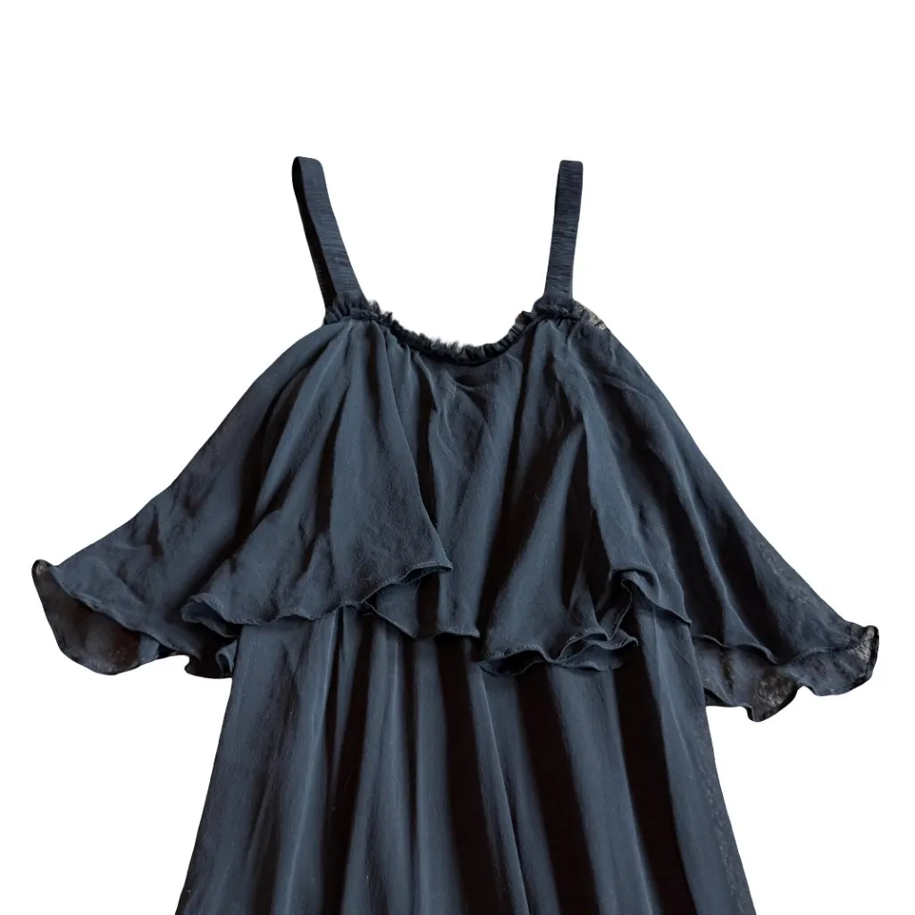 Uli Herzner Black Flowy Maxi Dress Sleeveless Lace Trim Party Size Small Medium - Image 2