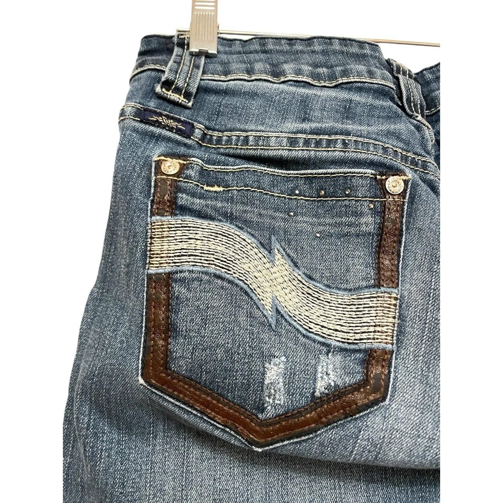 Cowgirl Up Embroidered Low Rise Bootcut‎ Jeans Size 4/28 Blue Leather Rhinestone - Image 2