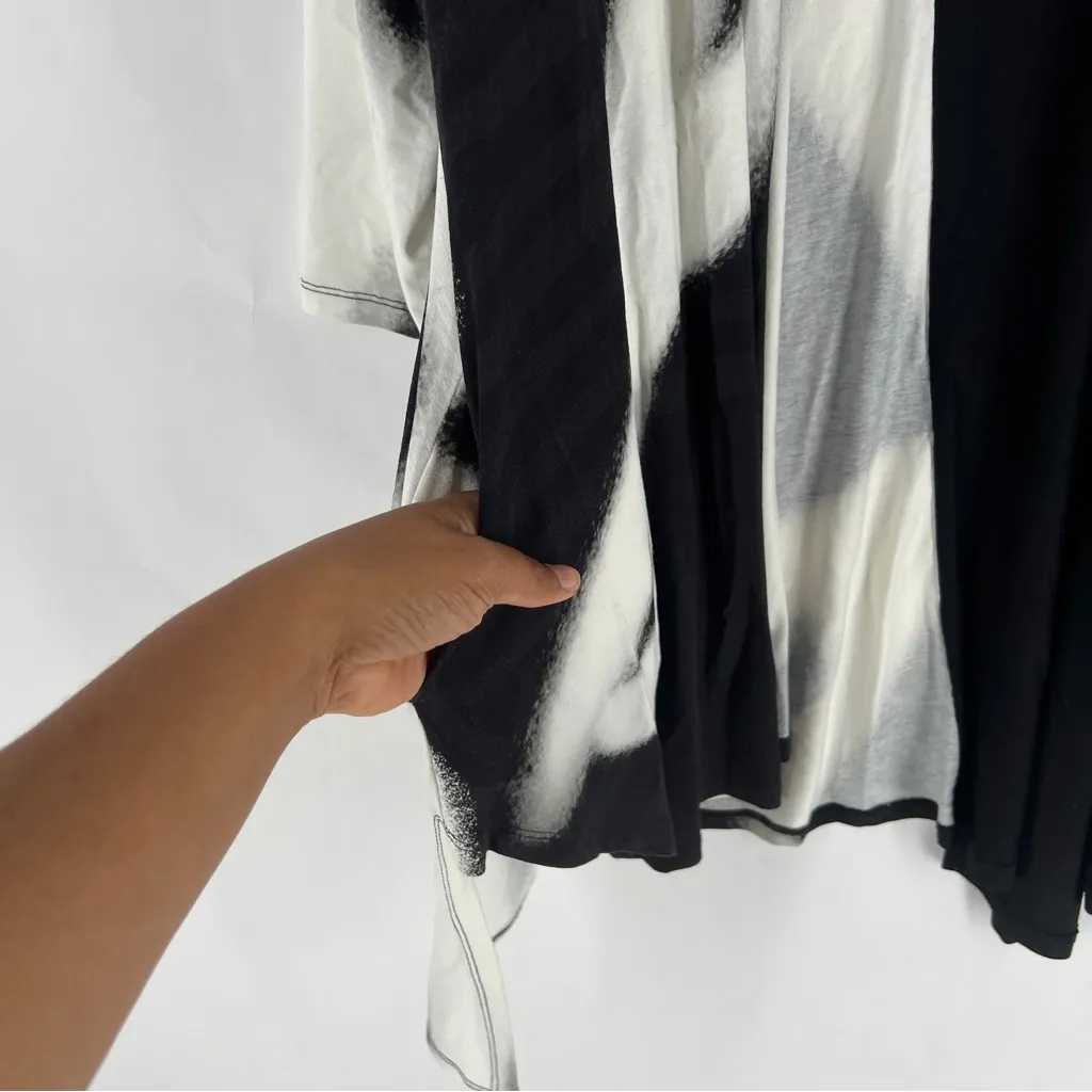 Ozai N Ku Lagenlook Artsy Jersey Cardigan Asymmetrical Pockets 3/4 Sleeve Size S Black - Image 10