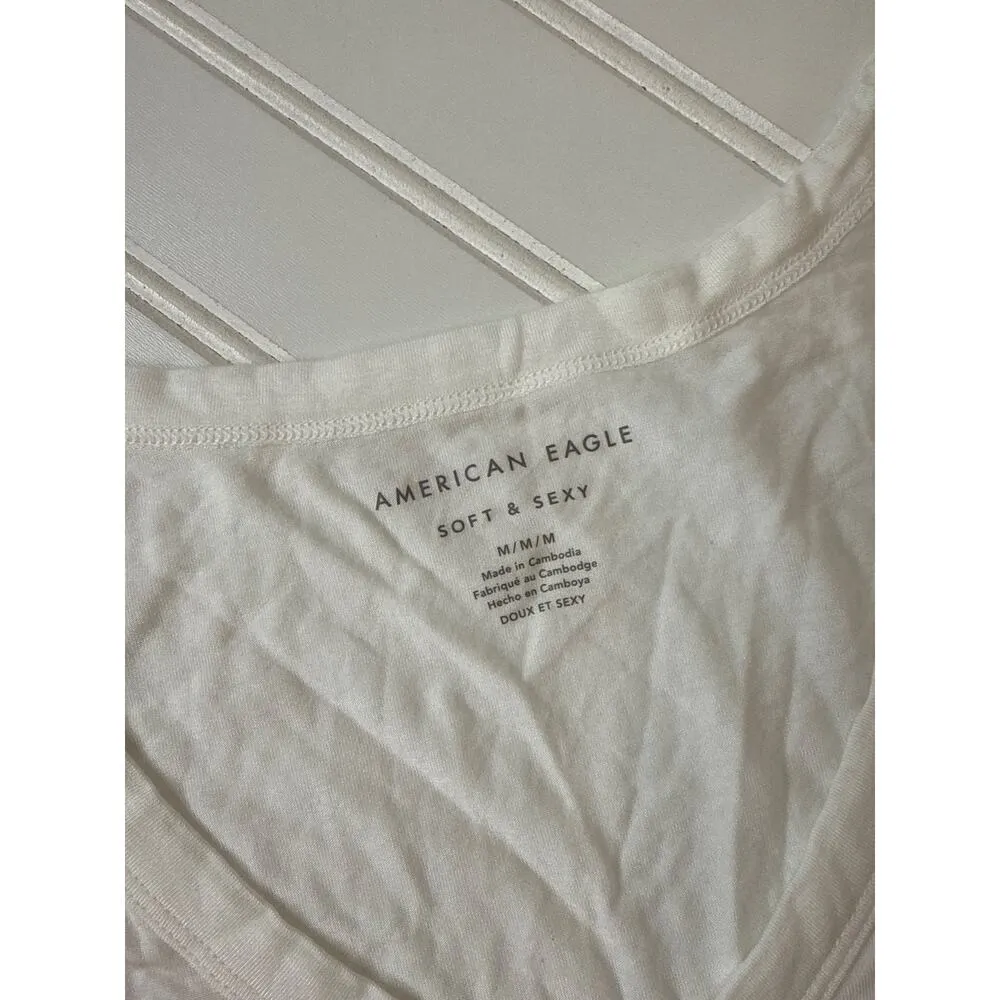 NWT Aerie Bleached Biker Shorts & American Eagle White V-Neck Tee Bundle Size M - Image 5