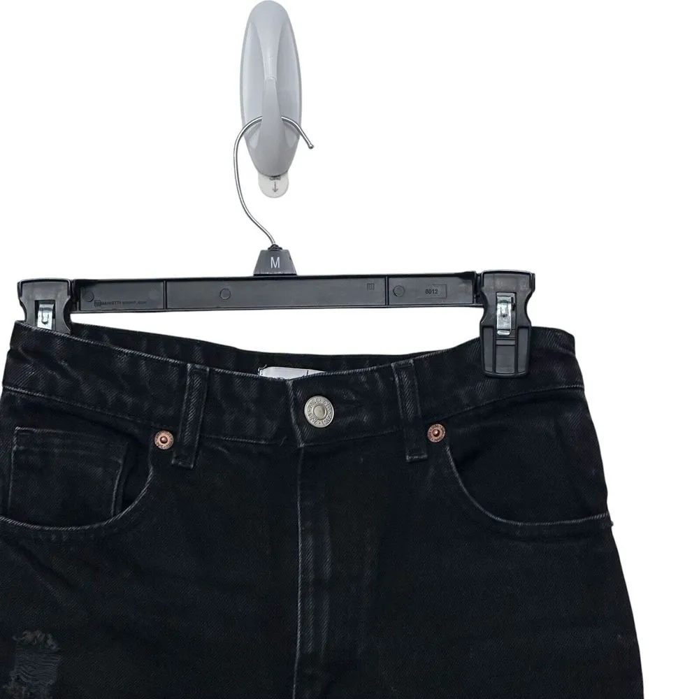 ZARA Black Rigid Denim High Rise Ripped Distressed Wide Leg‎ Full Length Jeans 4 - Image 2