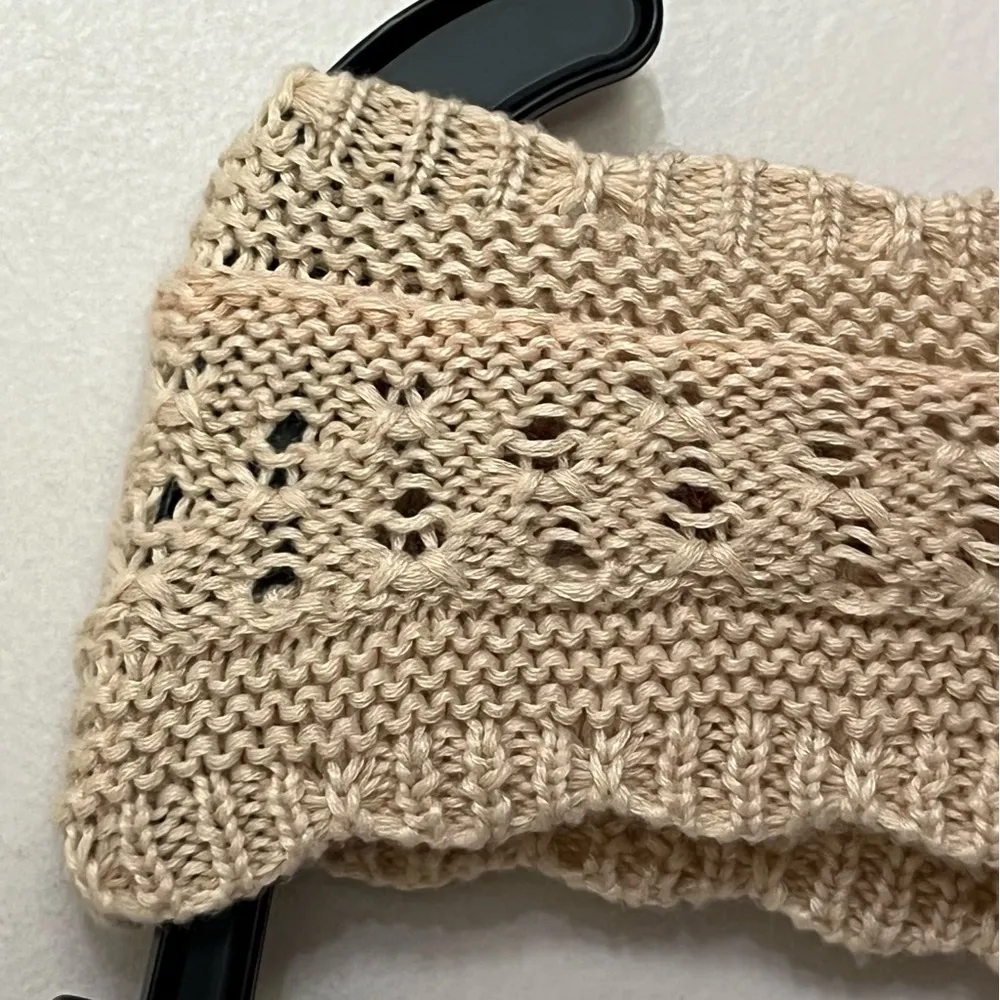 Women’s Grace+Karma Boho Anthropology Knit Crochet Top Size Large Button‎ Front Tan - Image 2