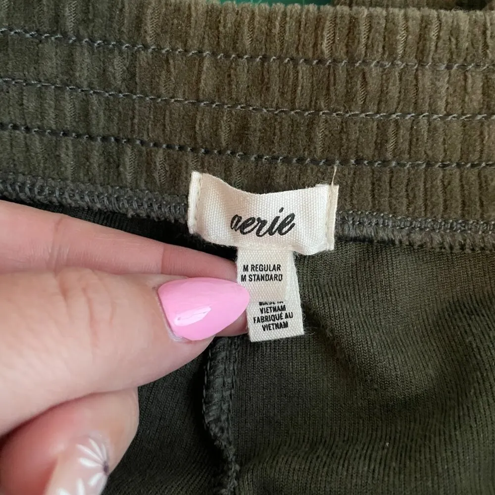 Aerie Women M Reg Olive Green Corduroy Ribbed Flare Pants Pull On Festival Boho - Image 8