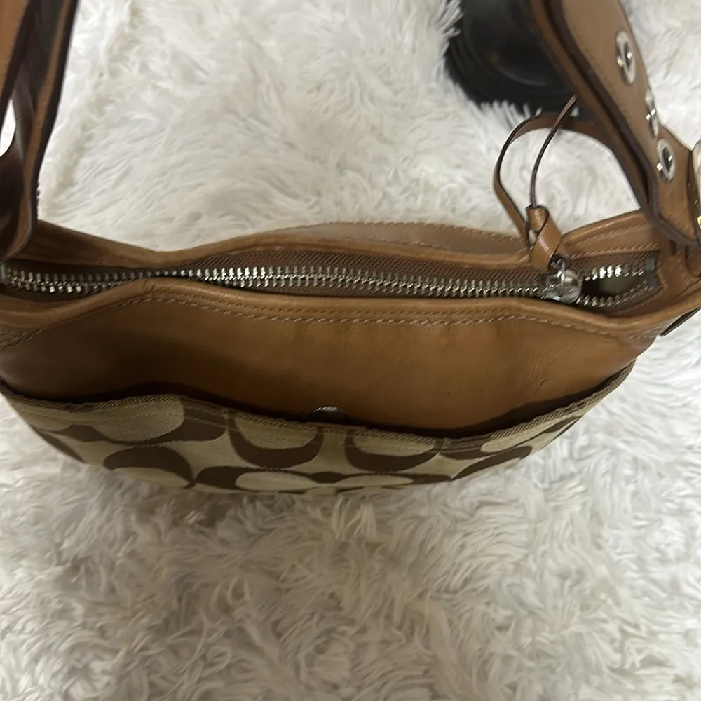 Coach F13359 Tan Leather Cloth Signature-C Shoulder Handbag - Image 11
