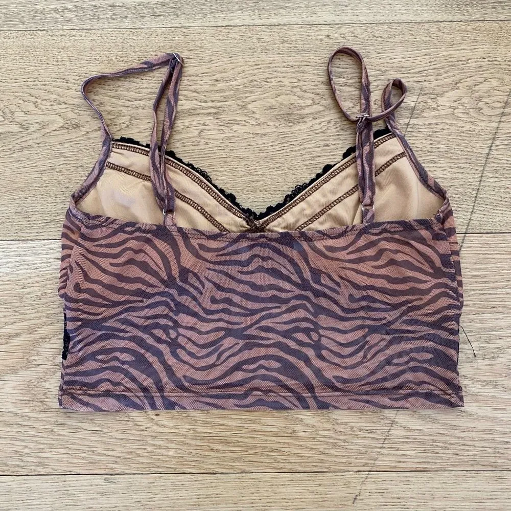 Adika Zebra Mesh and Lace Crop Top in Brown & Black - Image 2