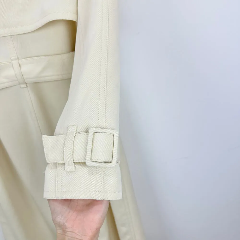 Club Monaco Soft Twill Trench Coat Cream Long Belted Classic Minimalist XXS - Image 12