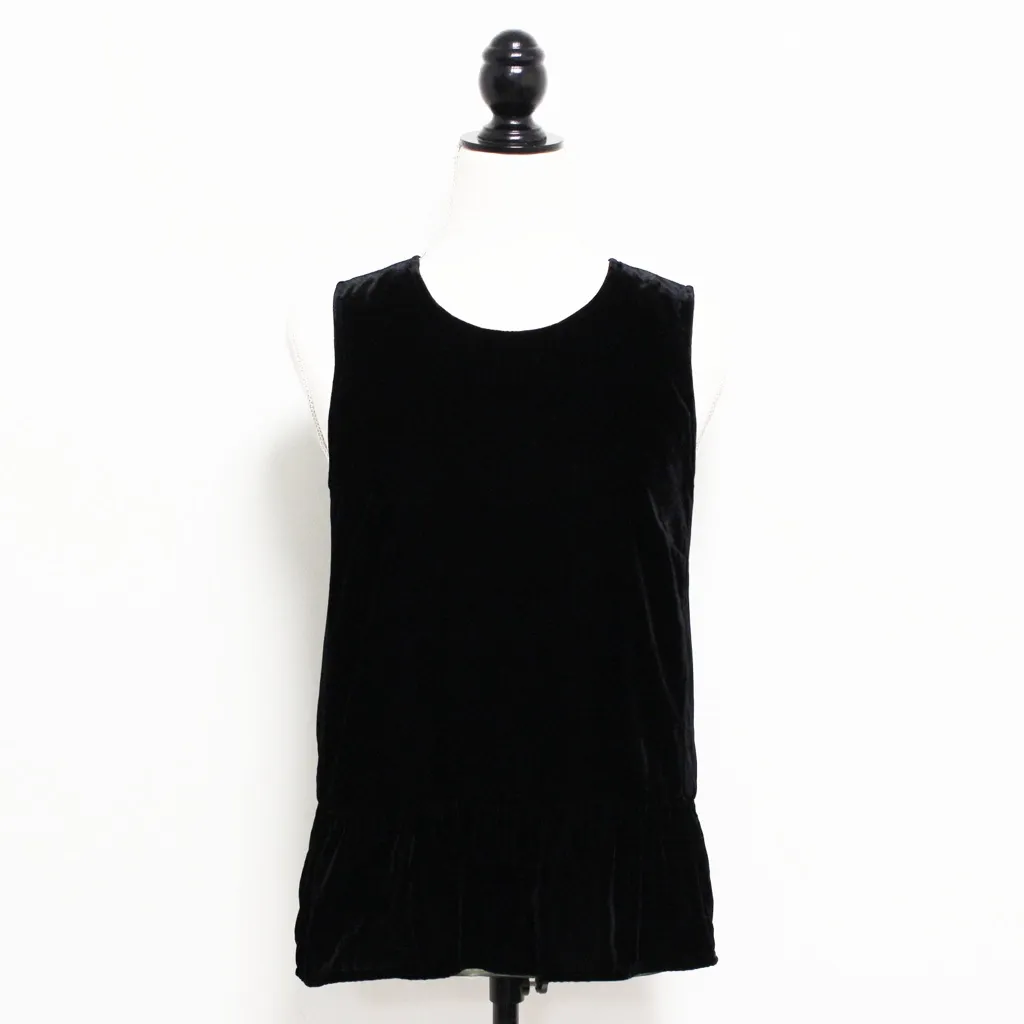 J Crew Black Velvet Sleeveless Top Flared Hem - Image 2