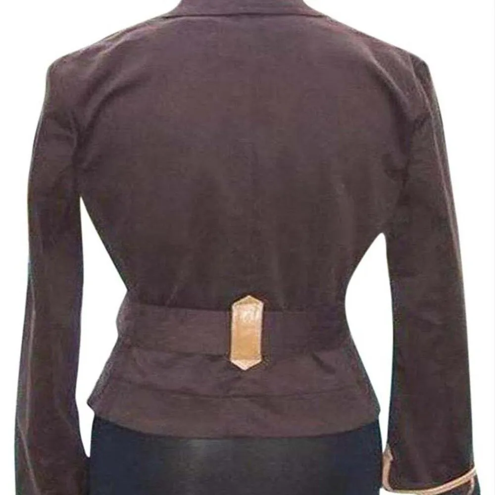 Cache Brown Cotton Suede Removable Belt Leather Trim Jacket Top Stretch $188 NWT - Image 5