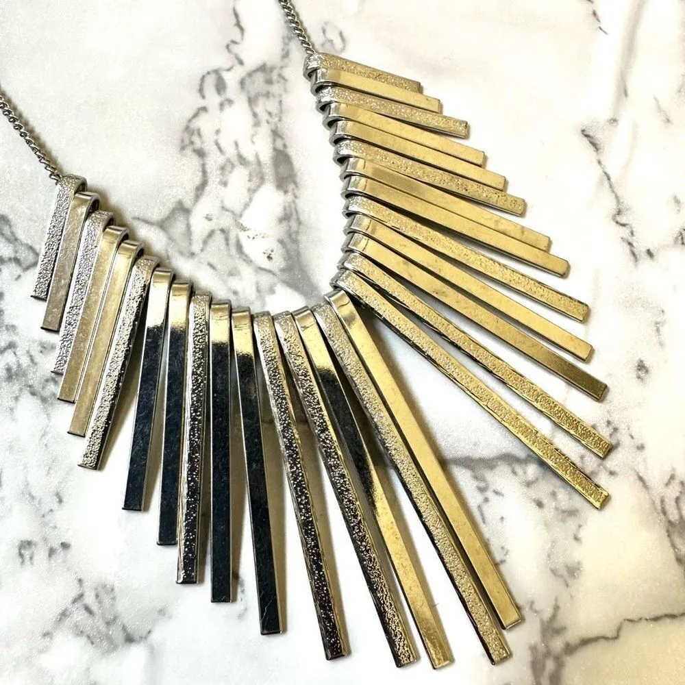 NY collection silver tone fringe statement necklace - Image 3