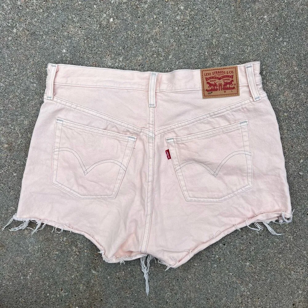 Levi's 501 Button Fly Cut Off Festival Shorts Peach Denim Jean - Image 2