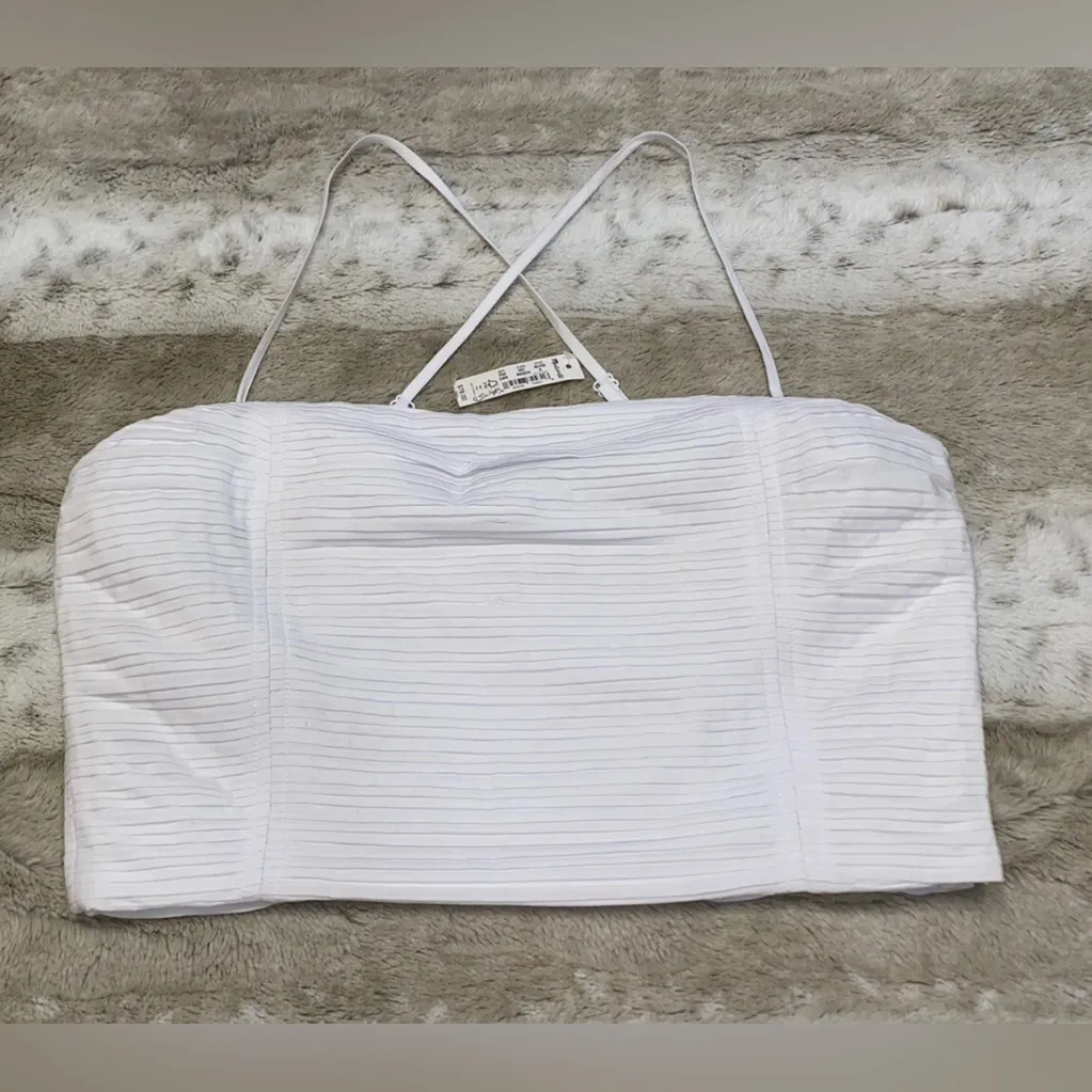 Madewell Wendy Pleated Cotton Poplin Crop Top Eyelet White Size 6 NEW - Image 6