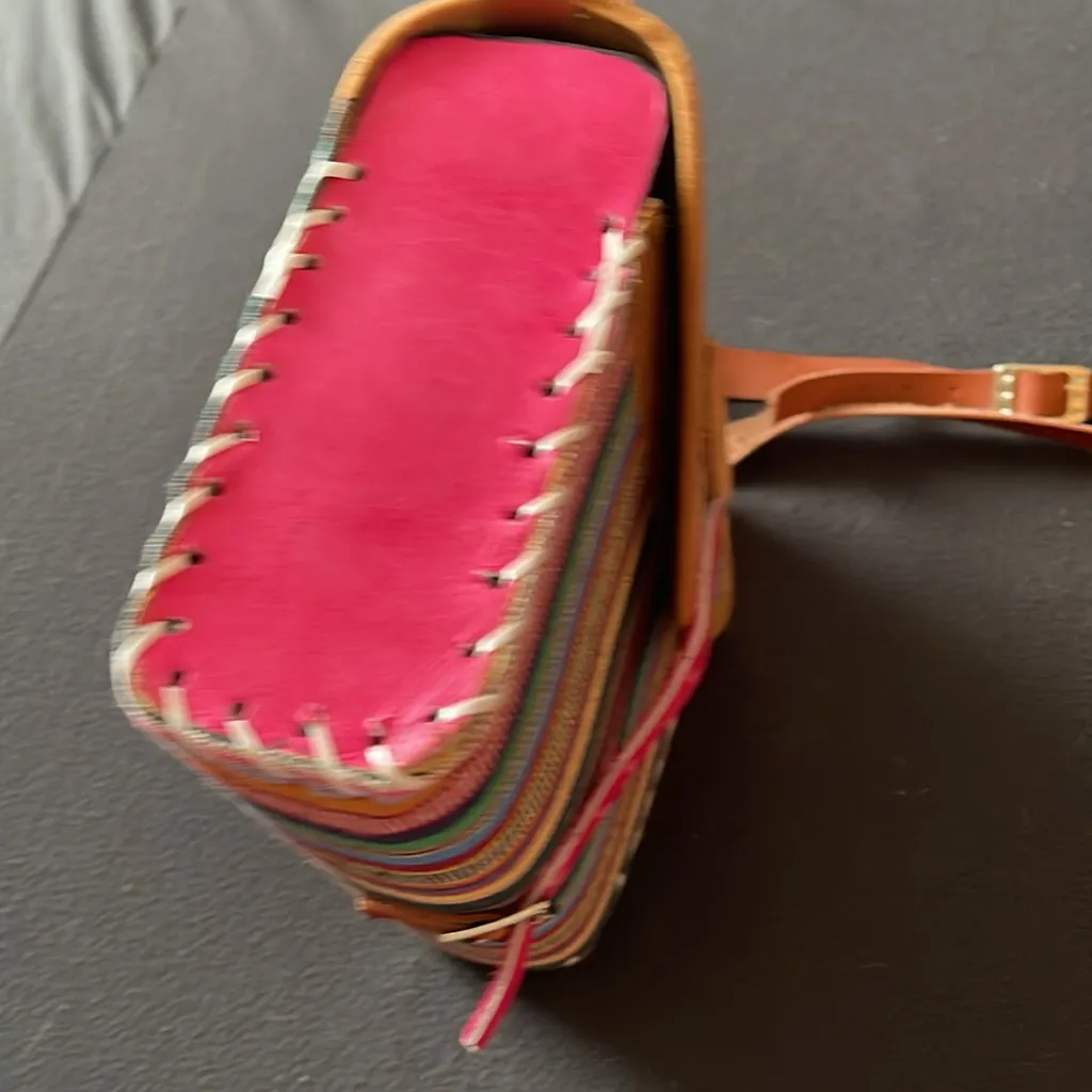 Rustic hanging purse handmade vibrant colors Pink - Image 5