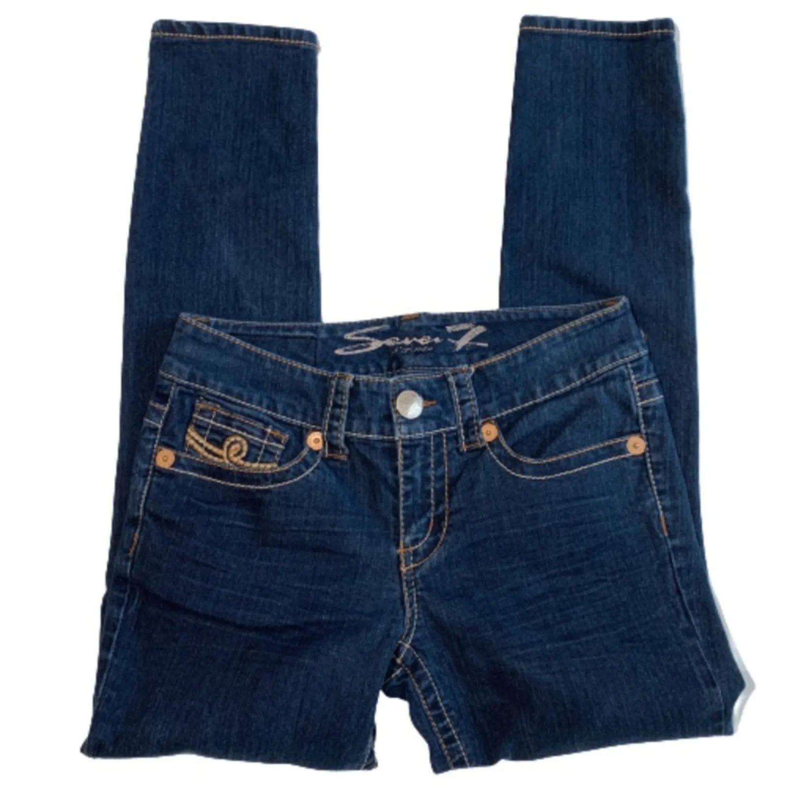 Seven7 Jeans Blue Wash Embroidered Pockets Skinny Denim Jeans Size 6 - Image 1