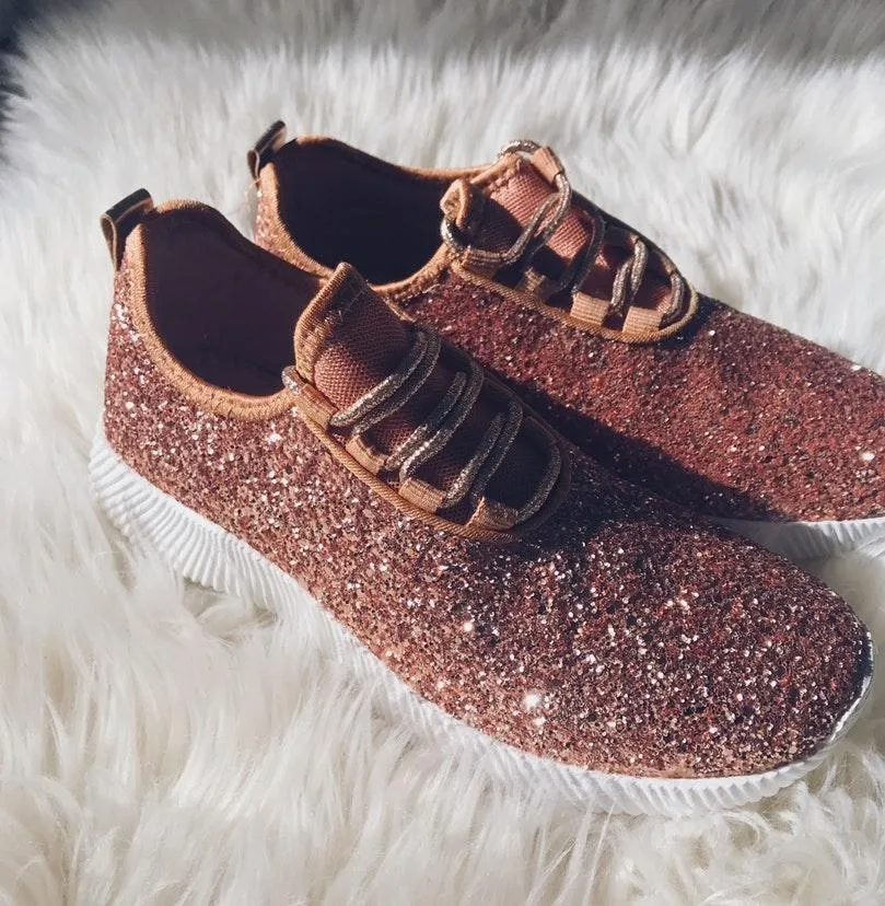 Rose Gold Glitter Sneakers Size 5.5 - Image 4