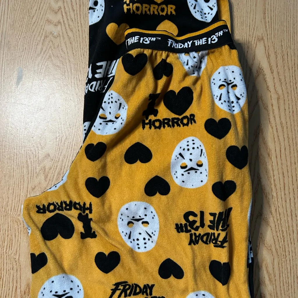 Friday the 13th 💀Women's Fleece Pajama Pants Black & Orange size Medium 8 - Image 6