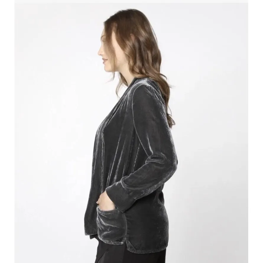 XCVI Women's Velvet Open Front Cardigan Jacket Silvery Gray Medium - Image 2