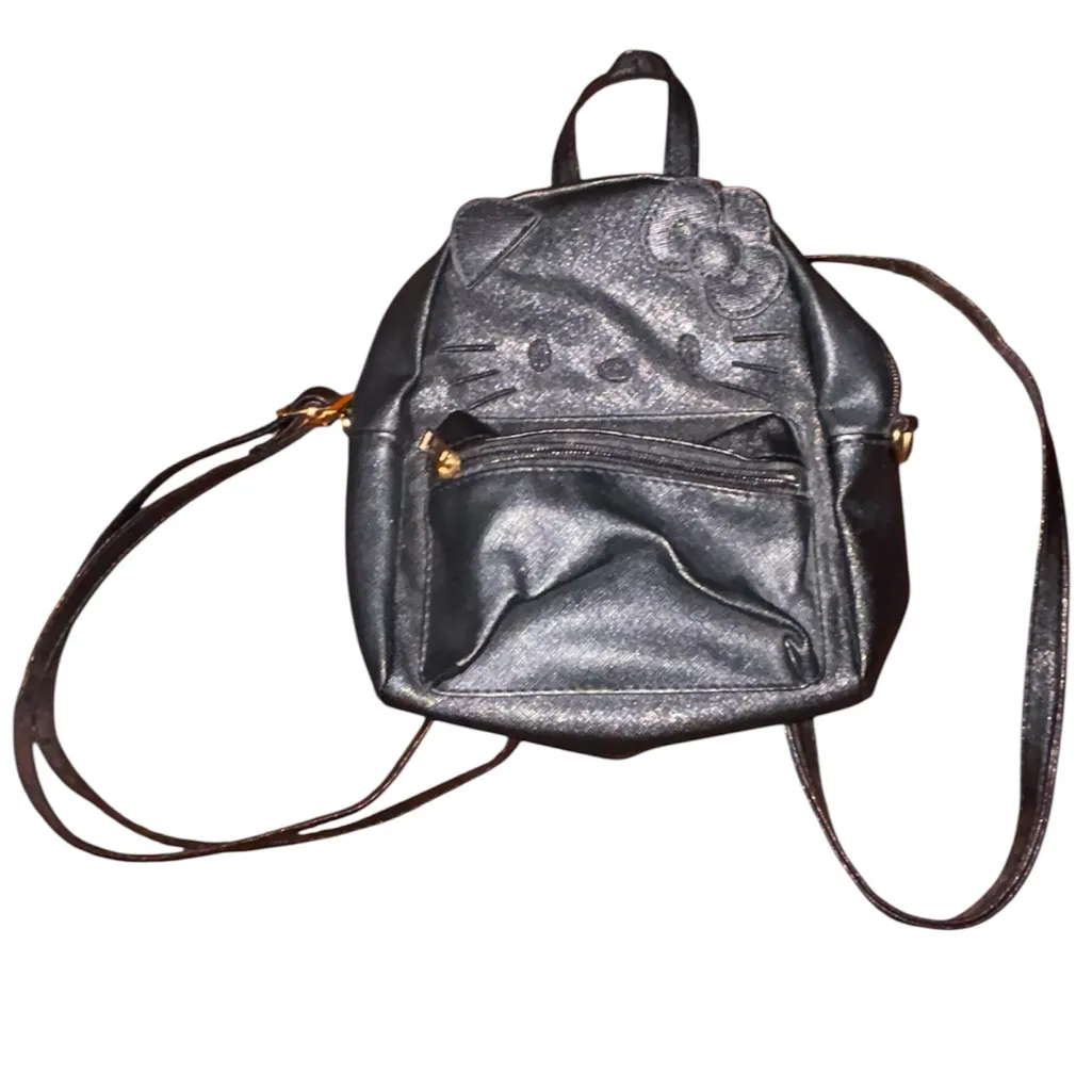 Sanrio cute black pleather hello kitty mini backpack - Image 2