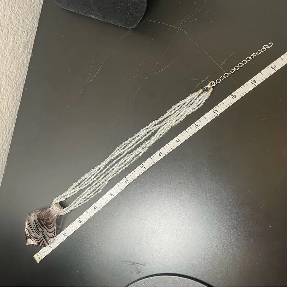 Glass Pennant Necklace White Purple Beaded - Image 5