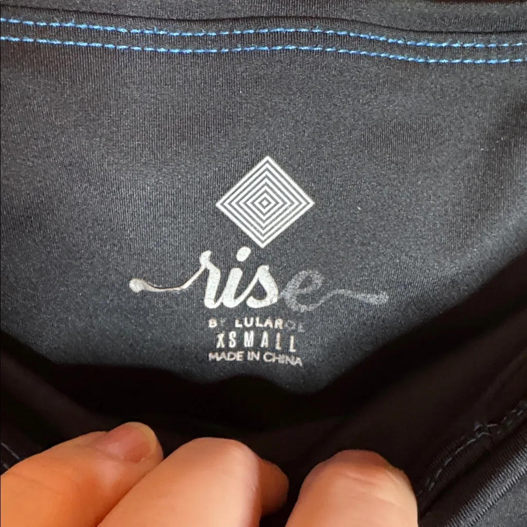 LuLaRoe  Abstract Blue and Black Crop Leggings Size XS - Image 2