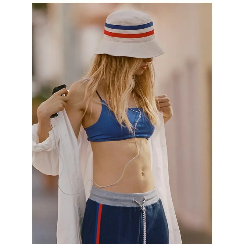 Anthropologie Hat Bucket Womens One‎ Size Beige Blue Red Striped Cotton - Image 6