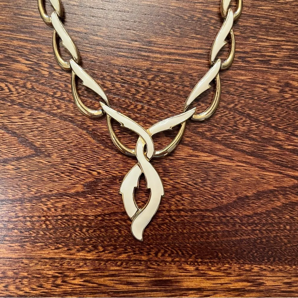 Vintage Monet Enamel Panel Link Necklace Gold - Image 2