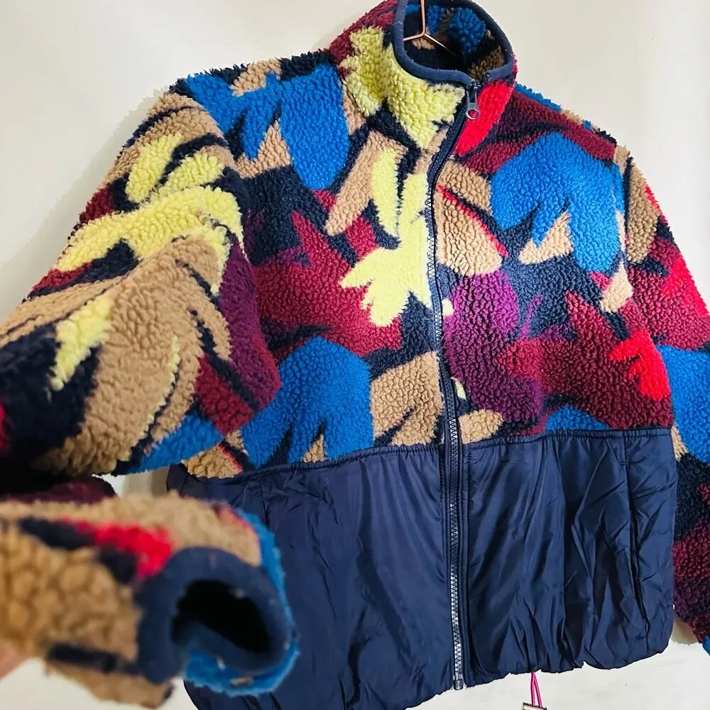 SCOTCH & SODA Teddy Fleece Anorak Flower Camo Blue Zip Up Jacket Size XS - Image 9