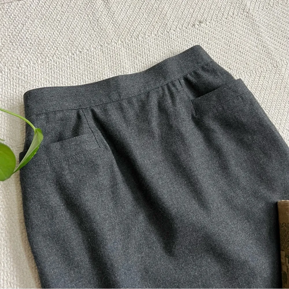 Vintage 90s Wool Charcoal Grey Midi Skirt with Pockets - Image 2