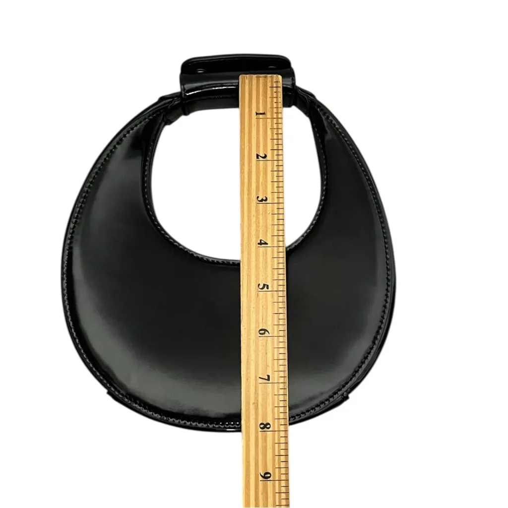 Staud Goodnight Moon Bag Black Patent Calf Leather Handbag Chic Modern Evening - Image 9