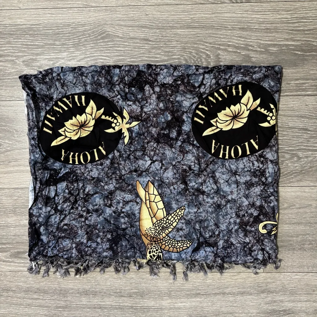 Hawaiian Black Gold Turtle Pareo Beach Cover Up Wrap Tasseled Sarong Skirt Dress Size undefined - Image 3