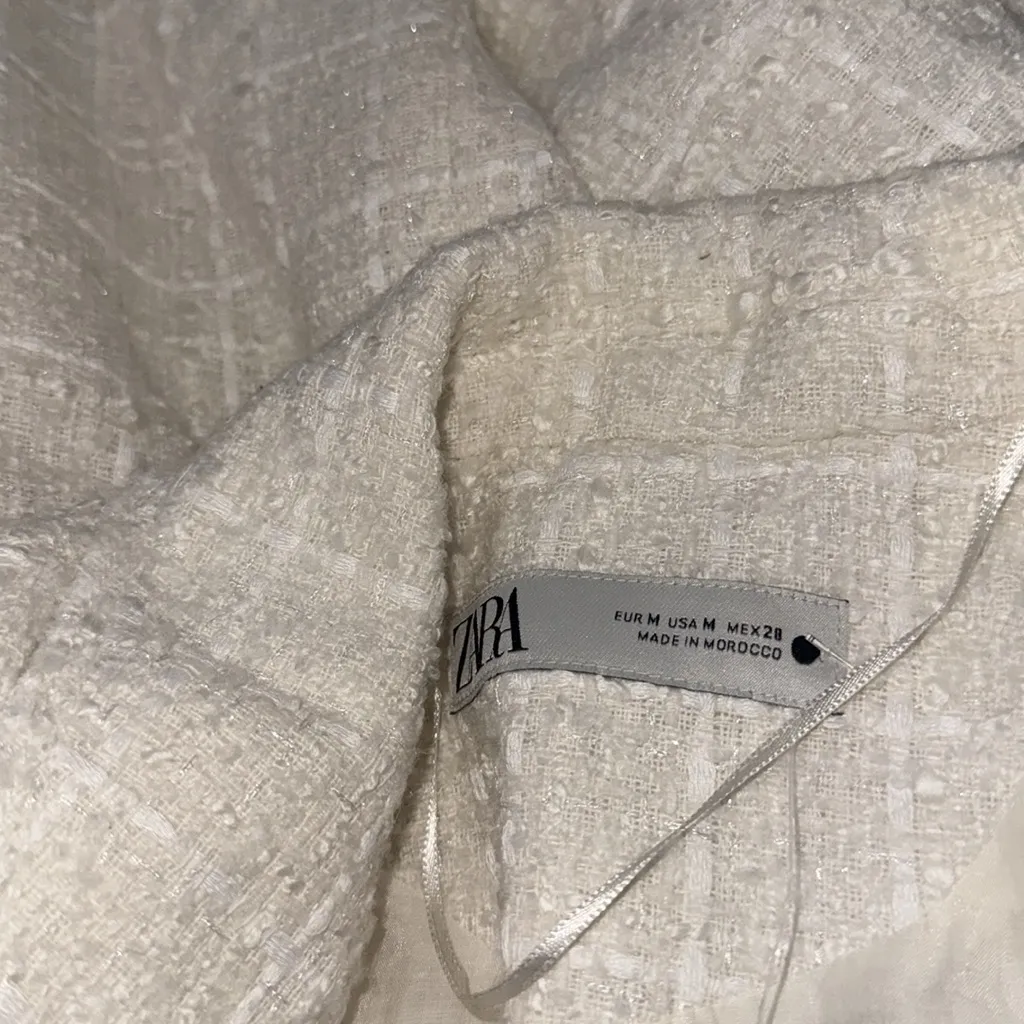 NWT ZARA Mettallic Boxy Textured Oversized Blazer White Bloggers Face - Image 11