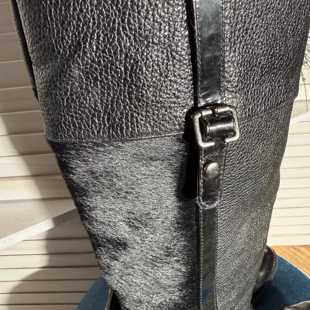 Vintage Y2K Miucha knee high black boots genuine leather calf hair rubber sole 8 - Image 6