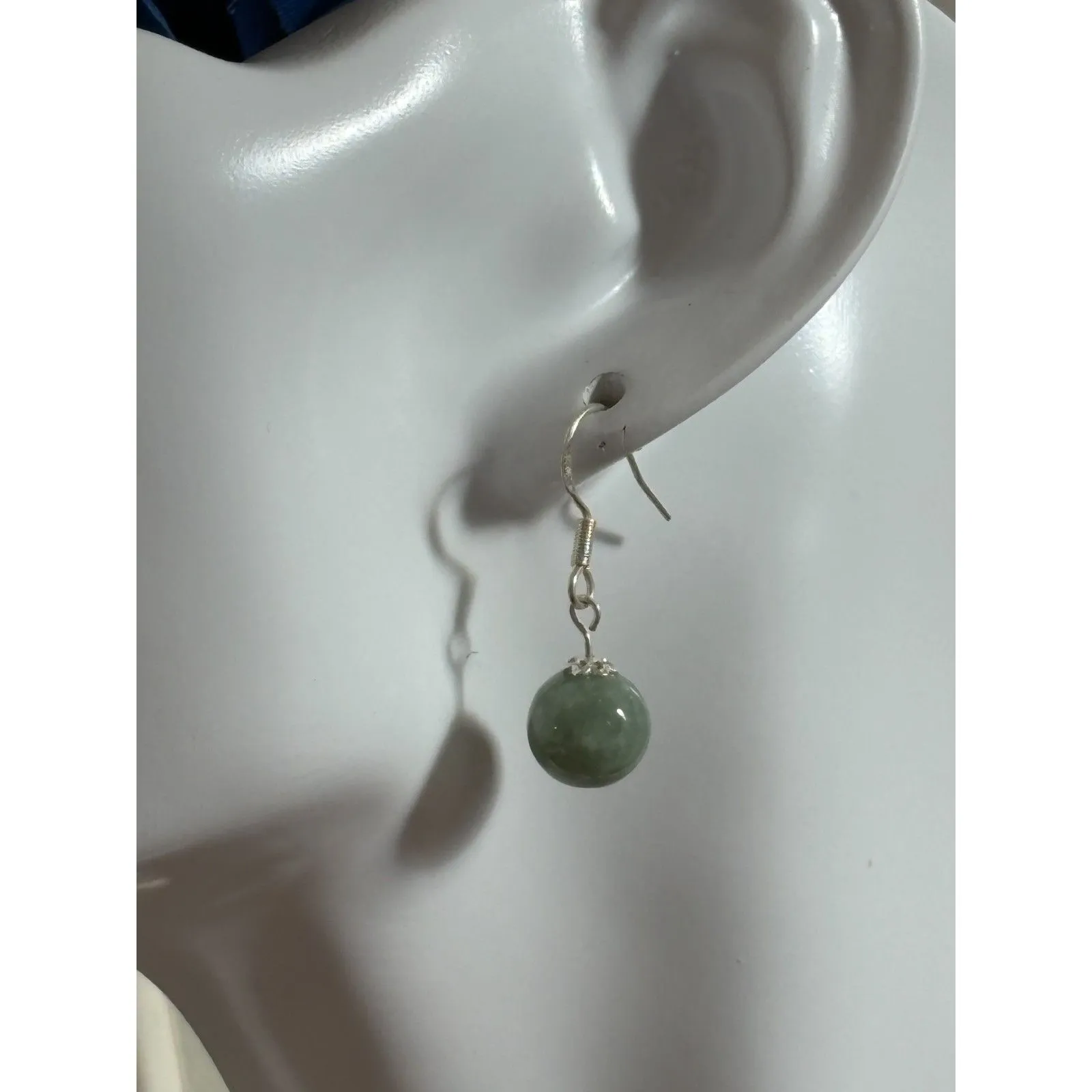 925 Silver Plated Natural Jade Earrings NWT 1" - Image 3