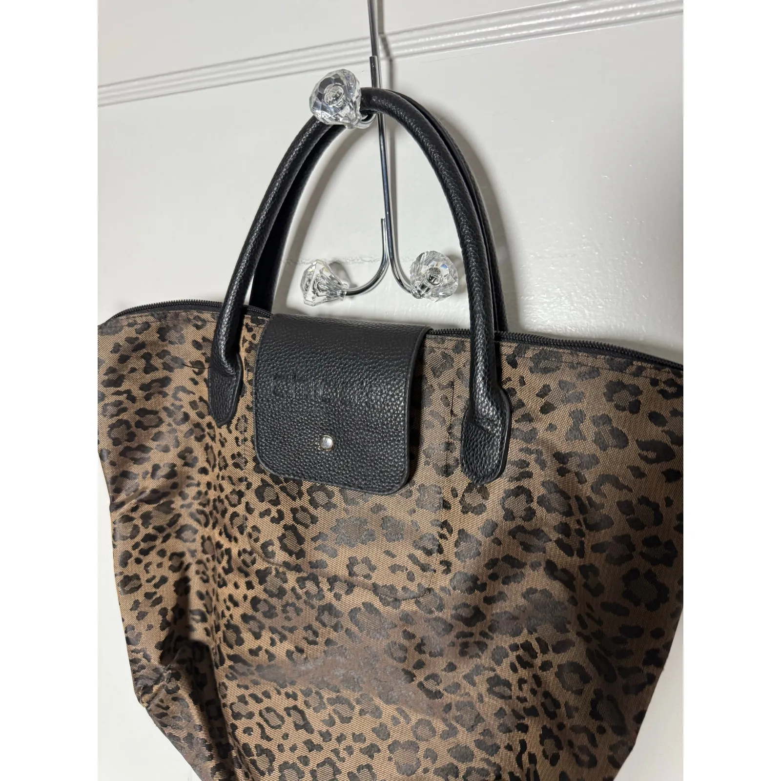 Chico's Women's Packable Foldable Travel Purse Animal Leopard Zip Top Tote Bag - Image 3