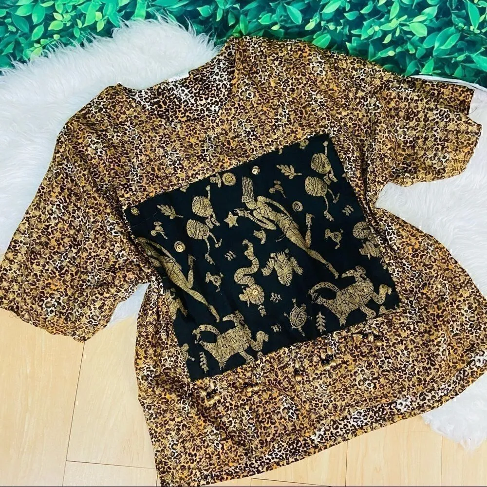Animal print ethnic style top XL Black - Image 4
