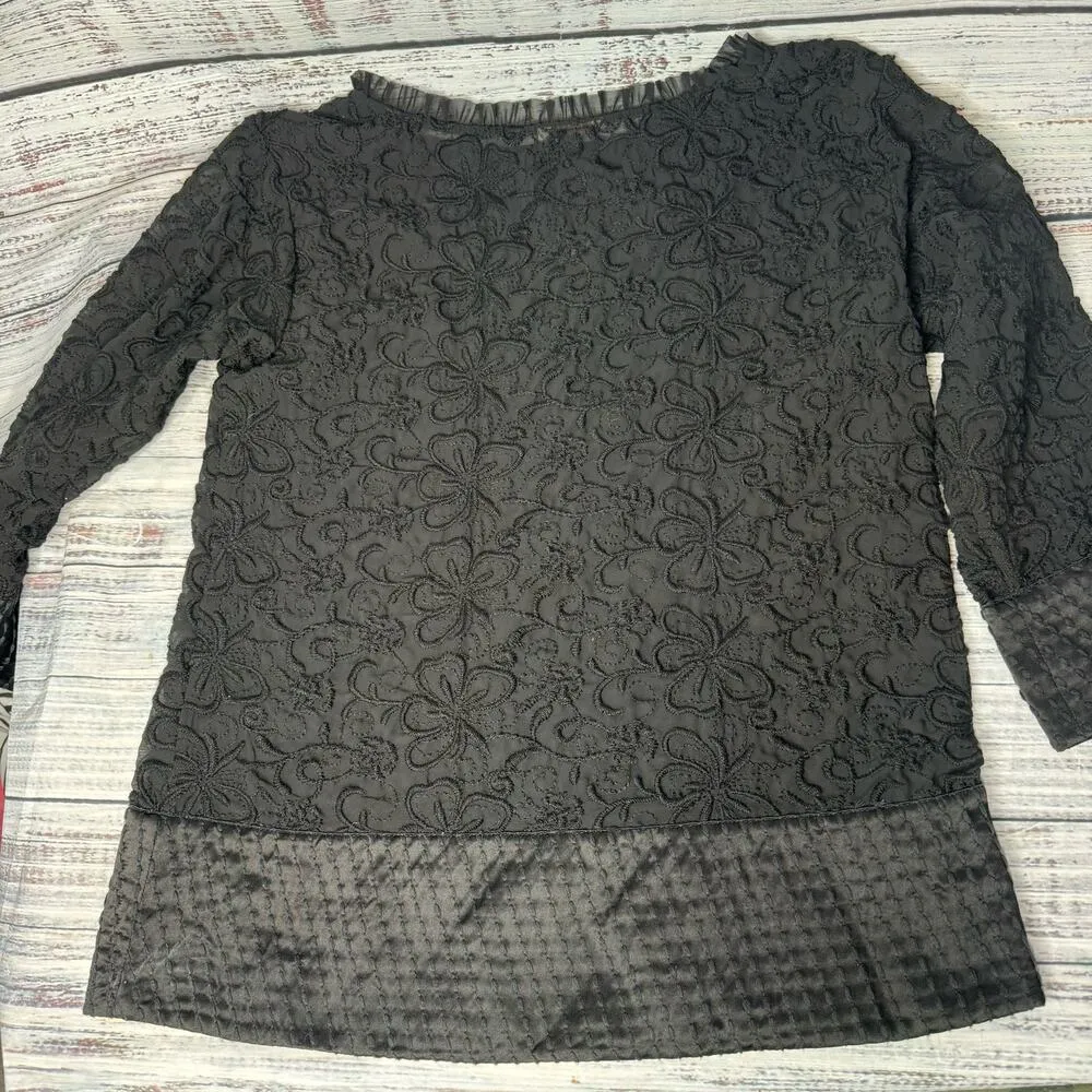 Sundance Black Sheer Embroidered Ruffle Satin Shirt Med - Image 3