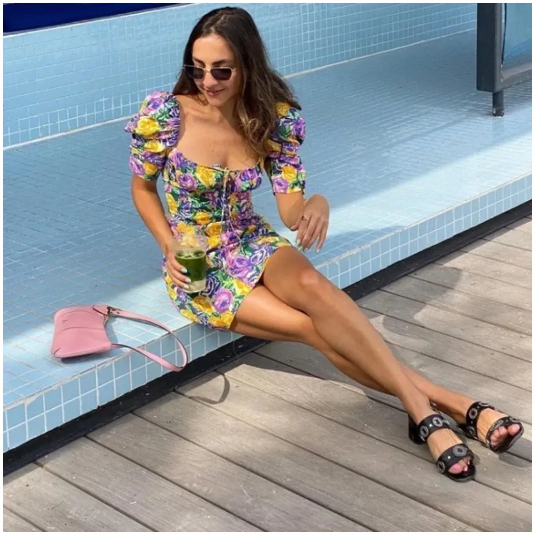 Zara Green Purple Yellow Floral Mini Corset Dress Womens Large Coquette Girl - Image 14