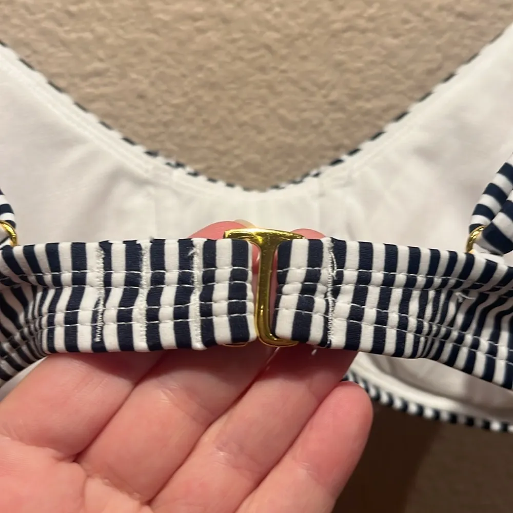 Xhilaration Women’s Bikini Top Striped Navy Blue White Nautical Preppy Small - Image 7