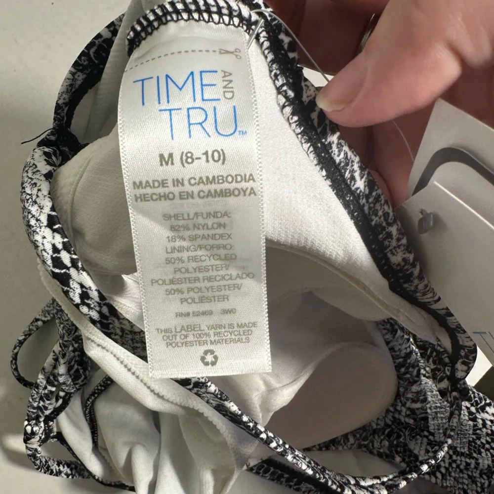 Time and Tru Snakeskin Black White One Piece Swimsuit and High Neckline Size Med - Image 6