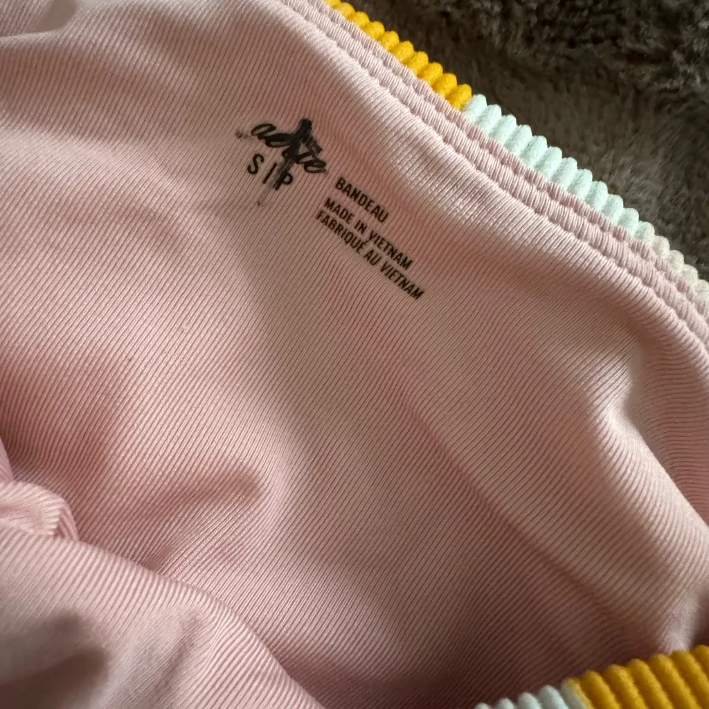 AERIE Pink Brown striped tube tankini Bandeau Bikini top size Small ribbed - Image 3