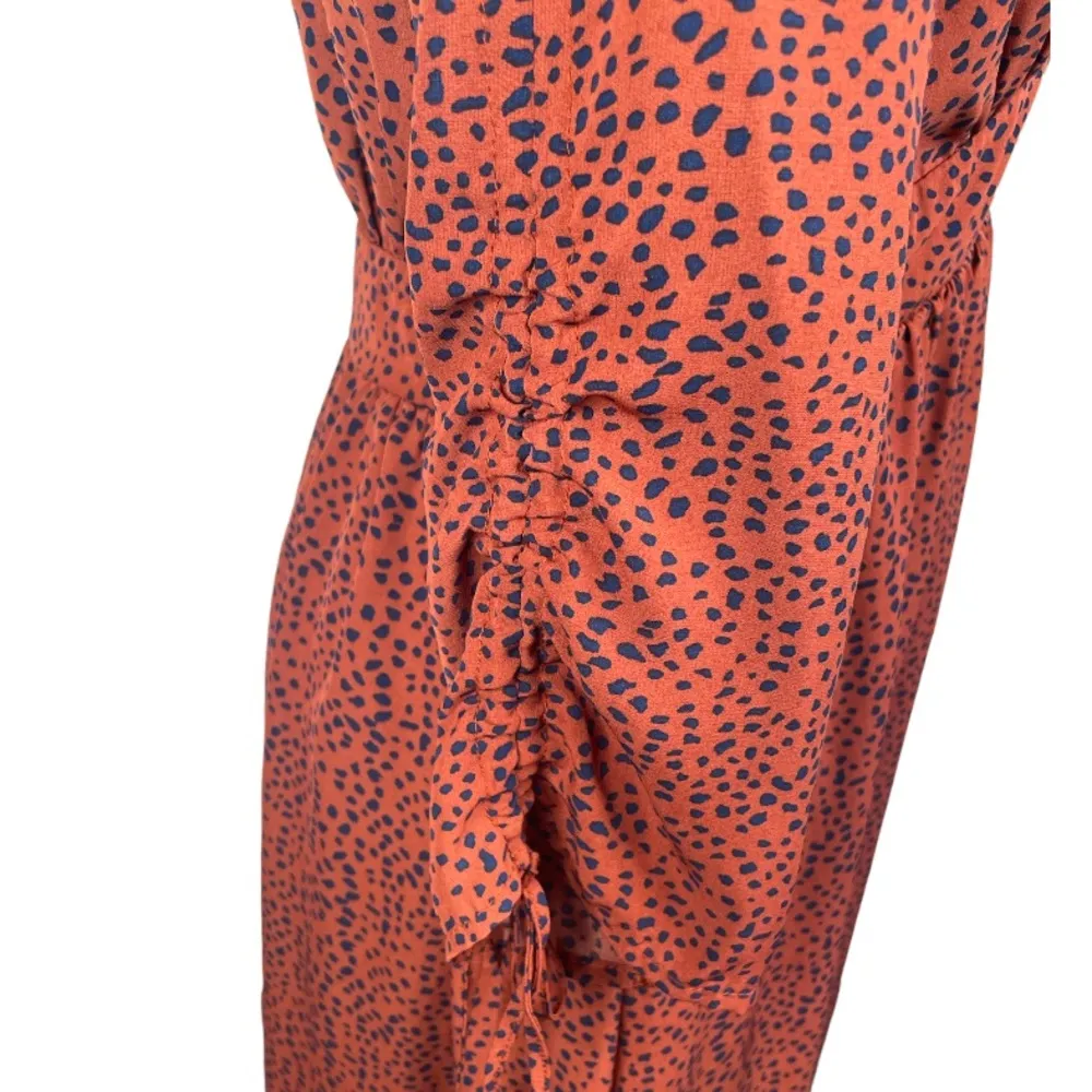 Listicle Patterned Chiffon Dress Brown Navy Blue Size Small - Image 5