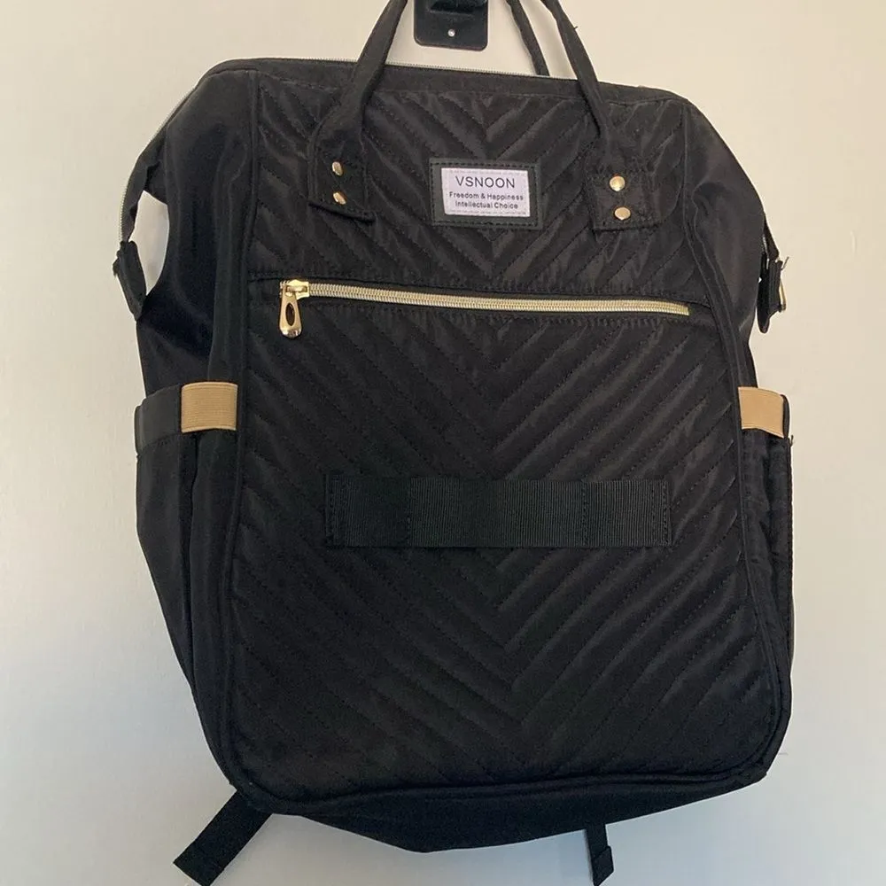Vsnoon Quilted Black Diaper Travel Backpack with USB Port & Laptop Sleeve - Image 3