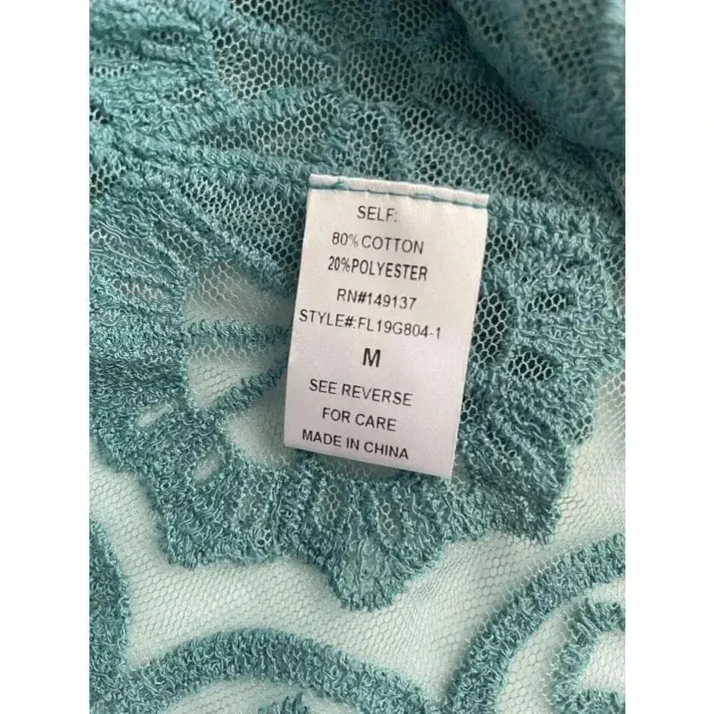 Women's Favlux Turquoise Lace Kimono Cardigan Duster‎ Size M GUC! 0155 - Image 11